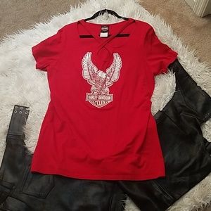 Bright red Harley tee